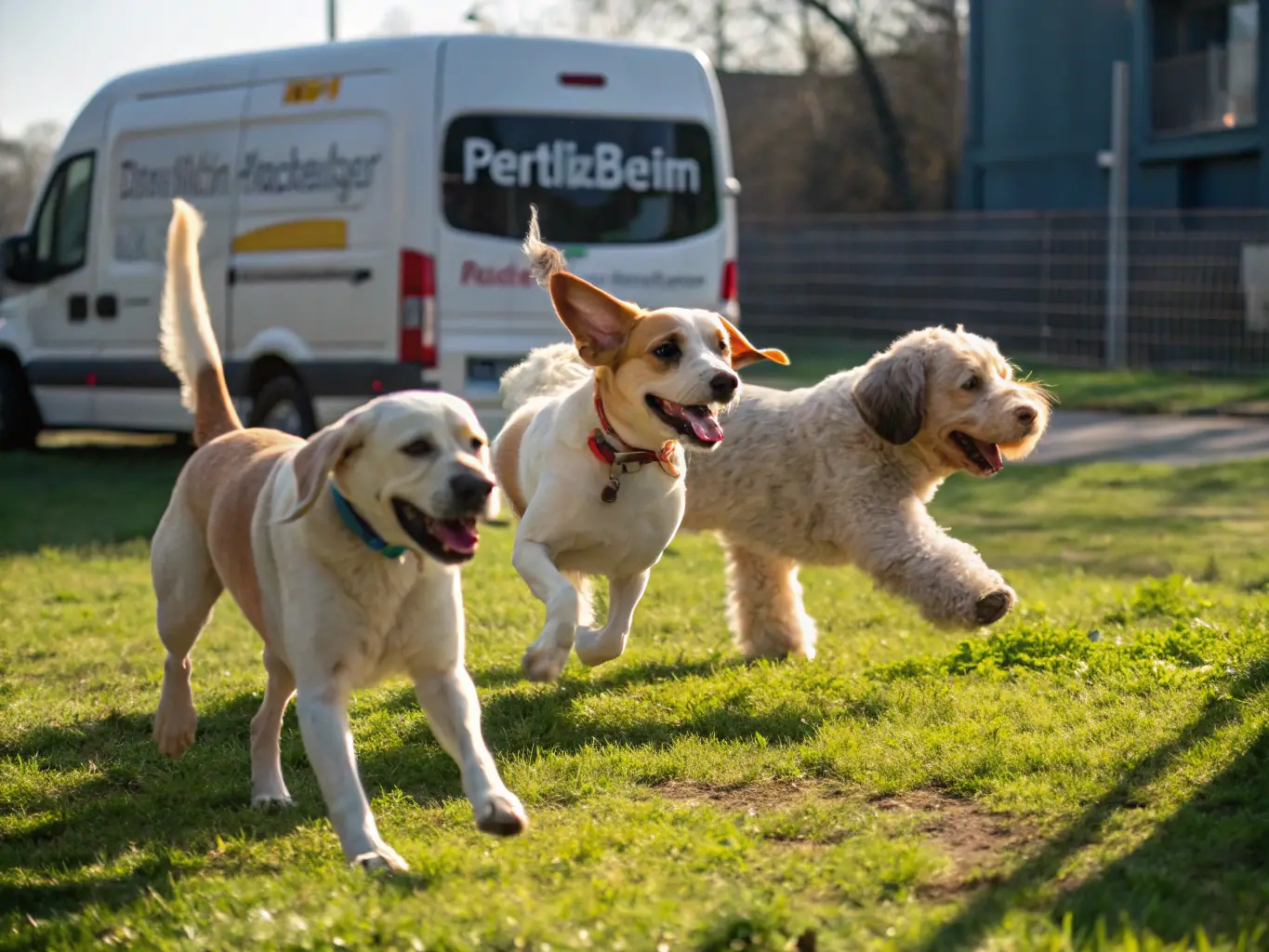 A photograph of a dog happily interacting with other dogs during a social integration program, highlighting the club's commitment to responsible social behavior.