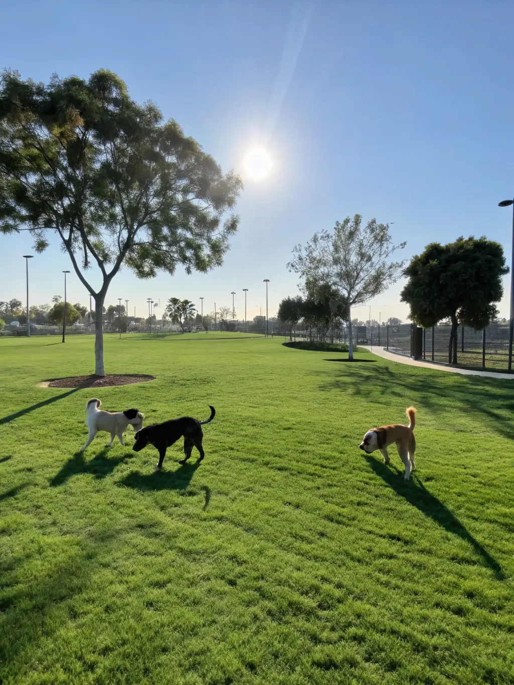 A group of dogs and their owners participating in a social integration program, interacting calmly and positively in a controlled environment, showcasing responsible social behavior.