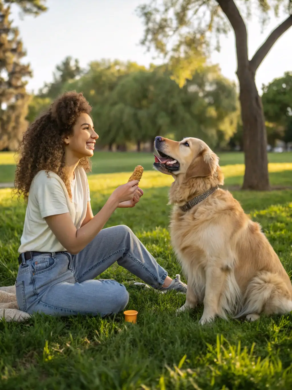 A dog confidently performing a trick with its owner, emphasizing the fun and rewarding aspects of advanced training.